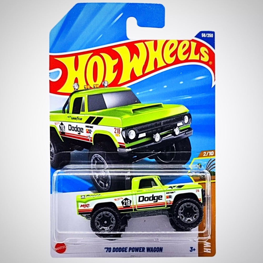 Hot Wheels 1970 Dodge Power Wagon Mopar Dirt Lime Green Off Road Rally Truck 4X4